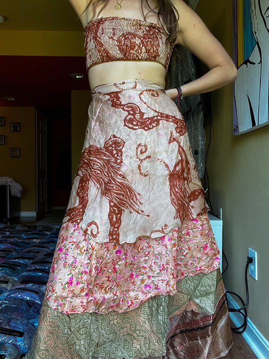 sari wrap skirt #139- brown