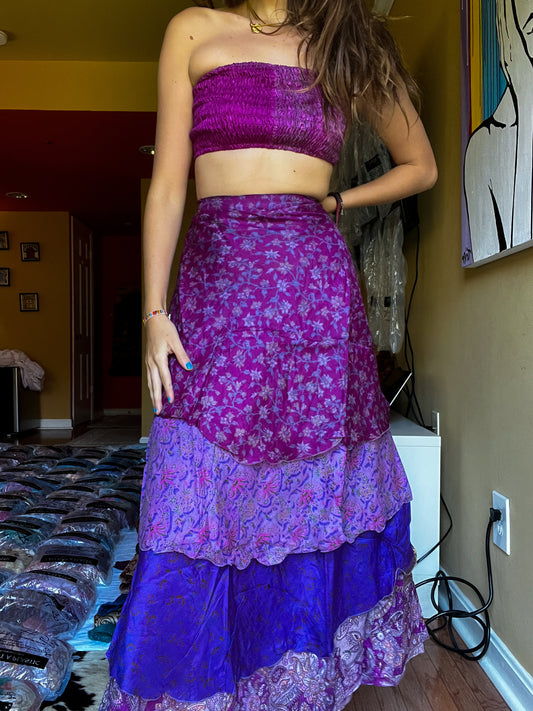 sari wrap skirt #140- purple