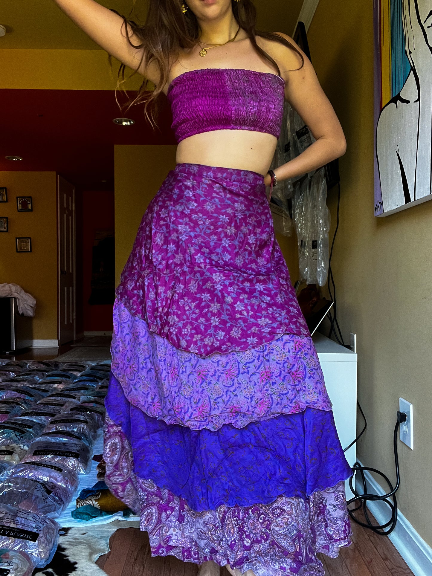 sari wrap skirt #140- purple