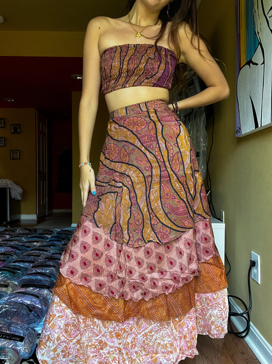 sari wrap skirt #142- Art Gallery