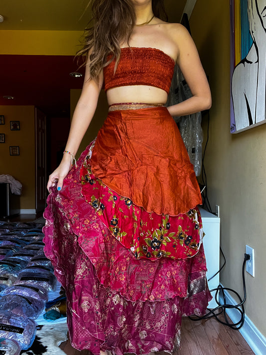 sari wrap skirt #146- Red