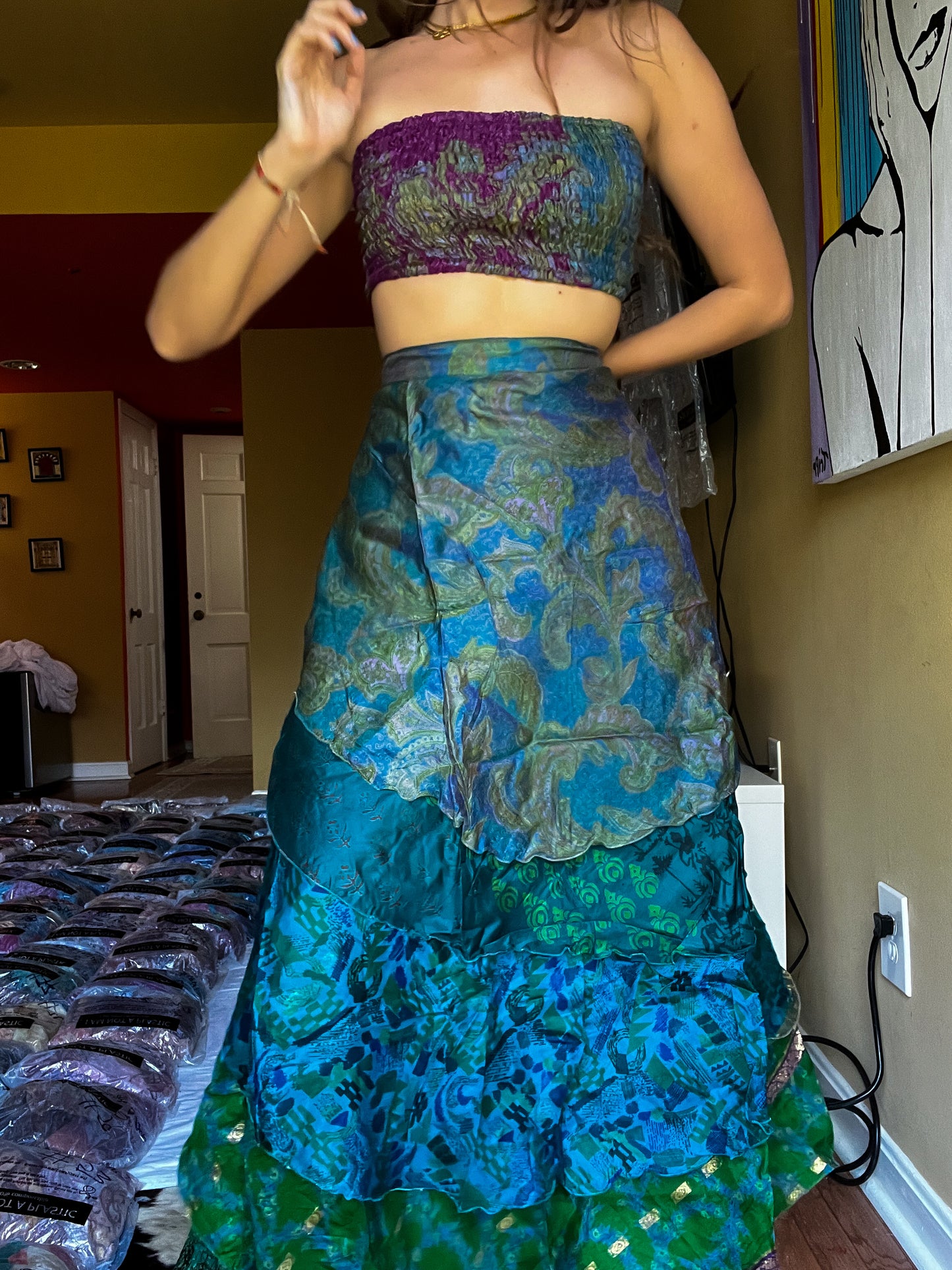sari wrap skirt #151- Green