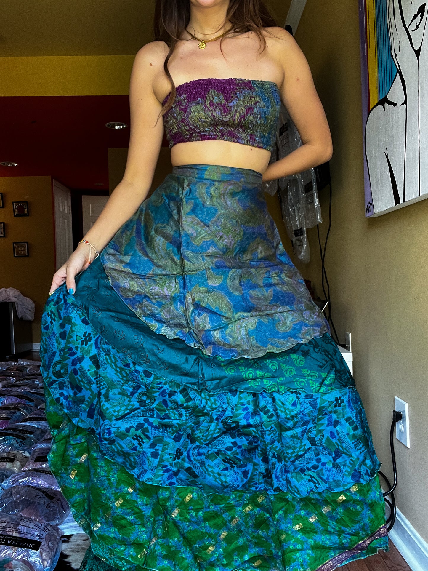 sari wrap skirt #151- Green