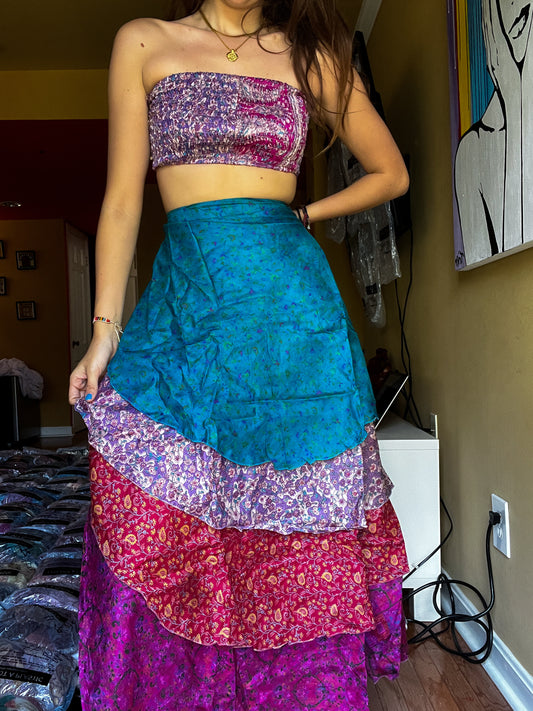 sari wrap skirt #152- Fusia