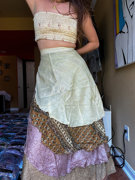 sari wrap skirt #153- Creme