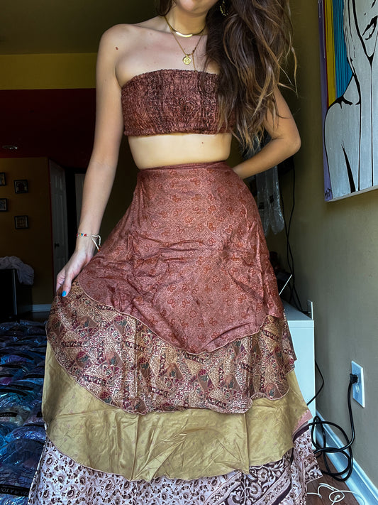 sari wrap skirt #156- Brown