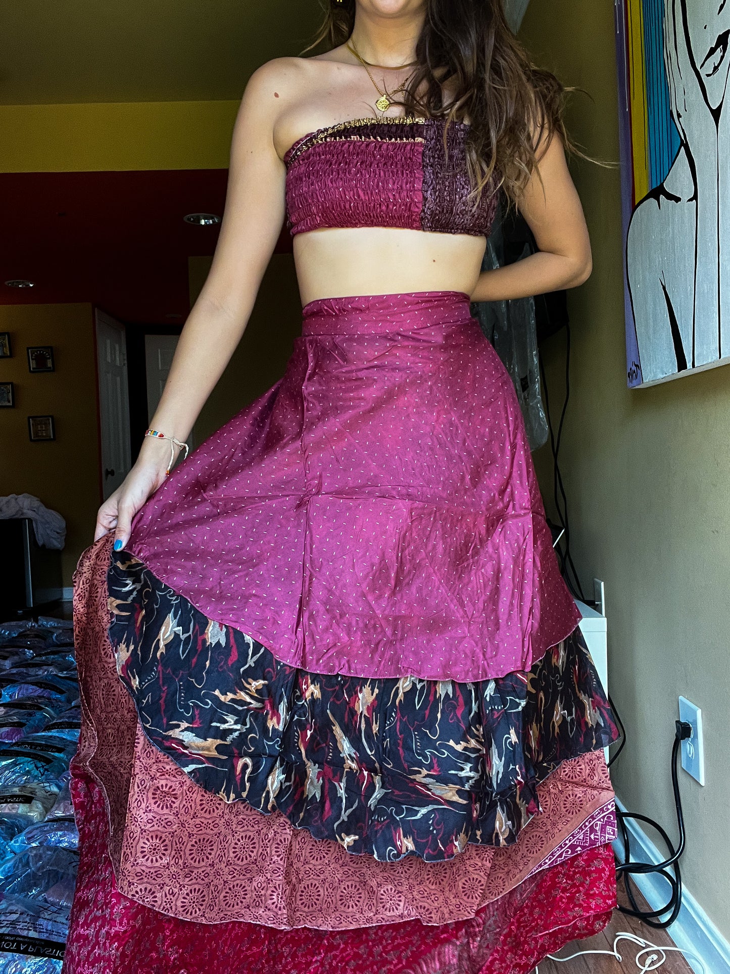 sari wrap skirt #157- Red