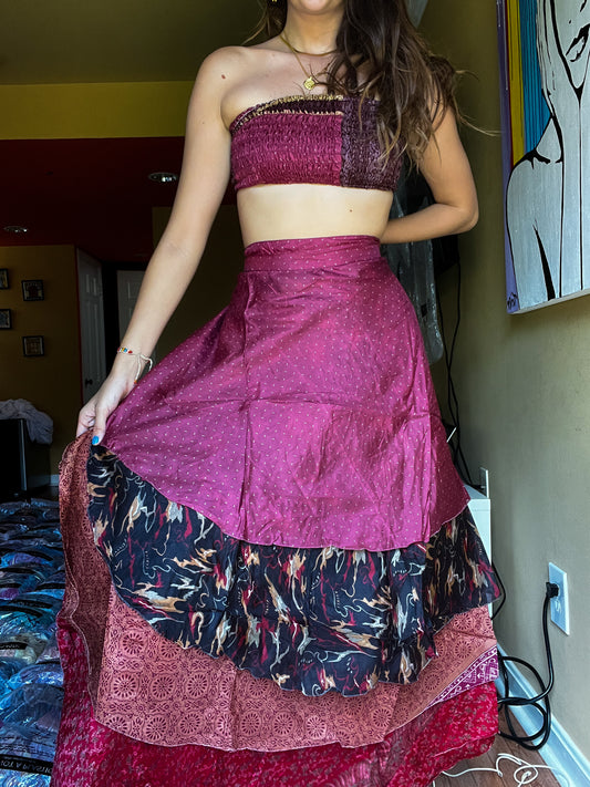 sari wrap skirt #157- Red