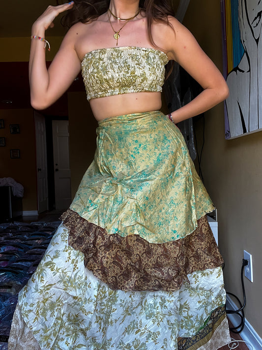sari wrap skirt #160- Creme