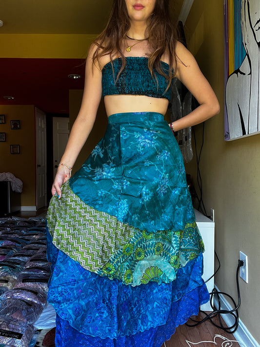 sari wrap skirt #164- Blue