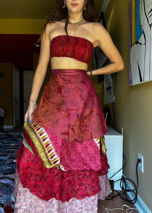 sari wrap skirt #166- RED