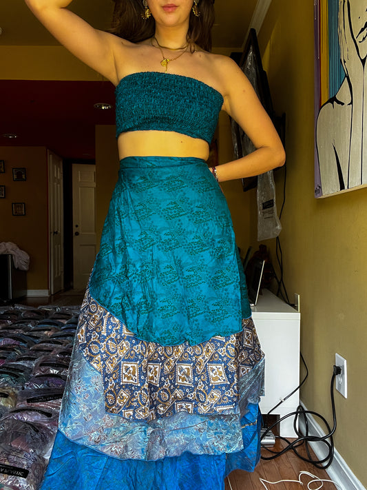 sari wrap skirt #167- Blue