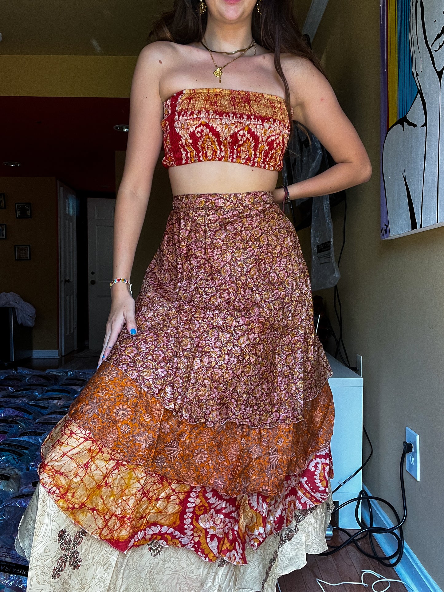 sari wrap skirt #168- Autumn
