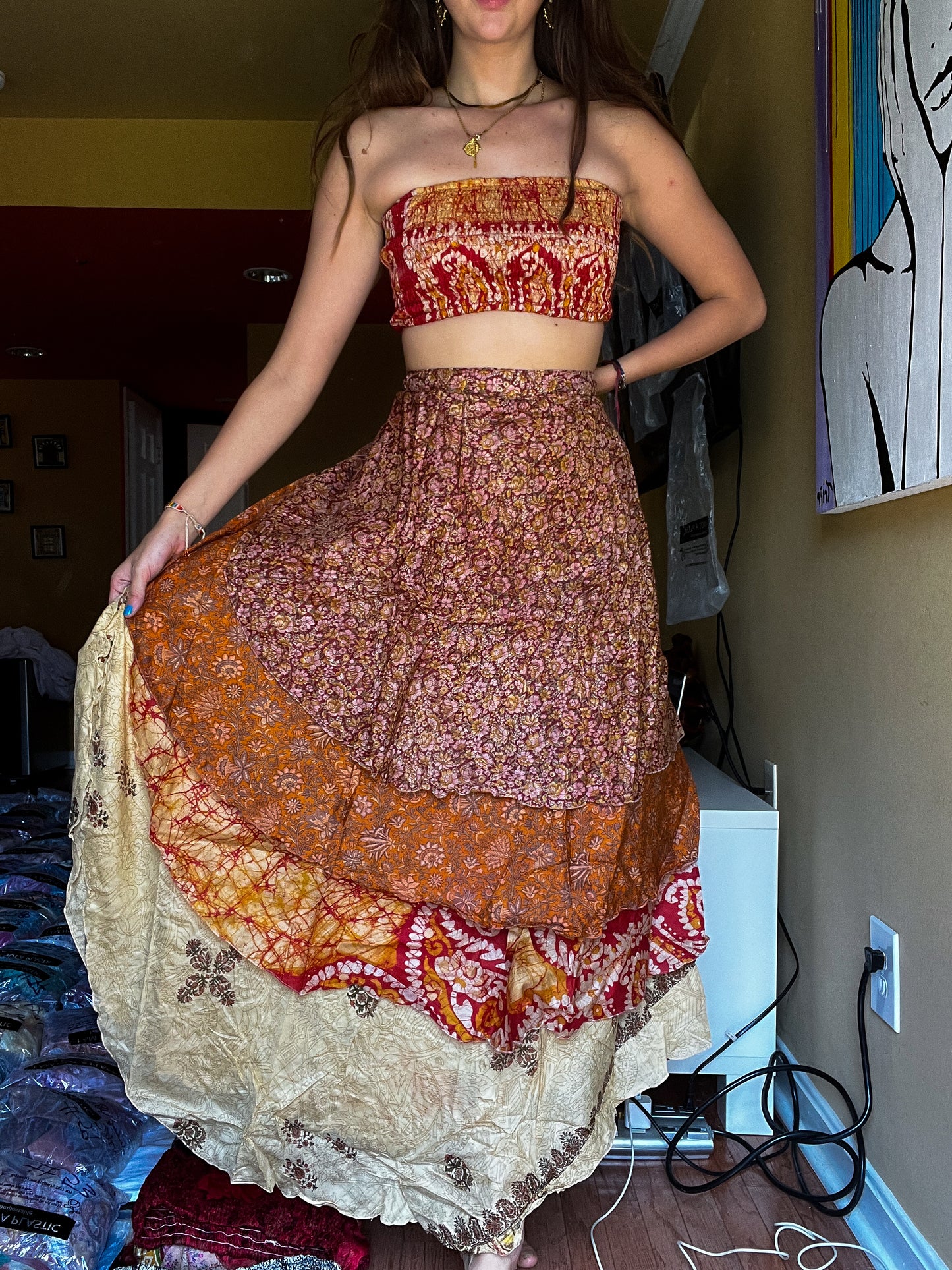sari wrap skirt #168- Autumn
