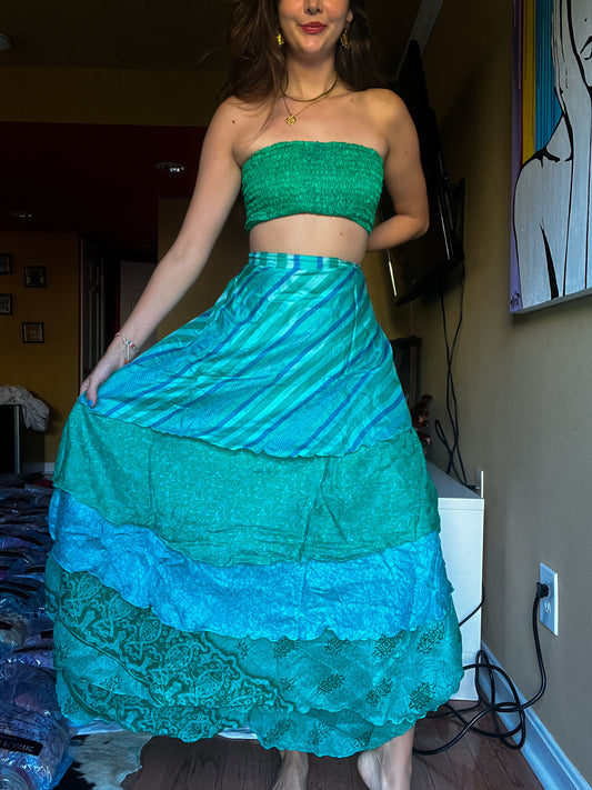 sari wrap skirt #170- Green