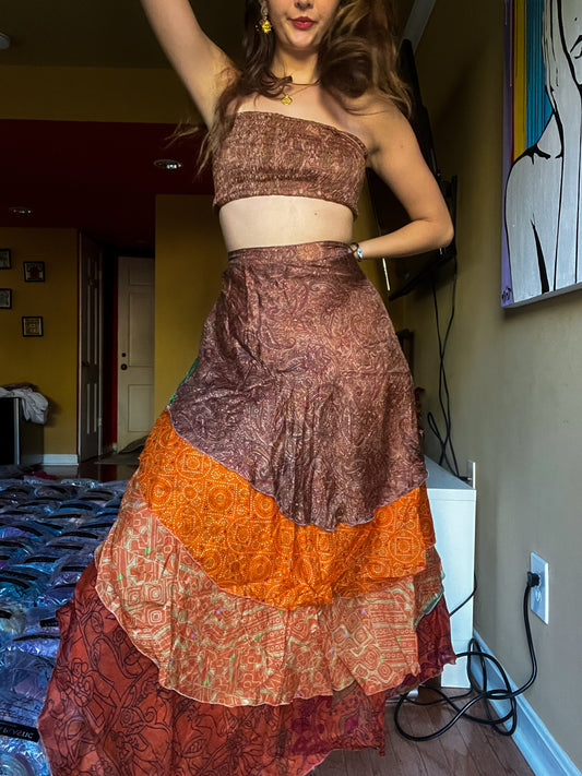 sari wrap skirt #172- Brown