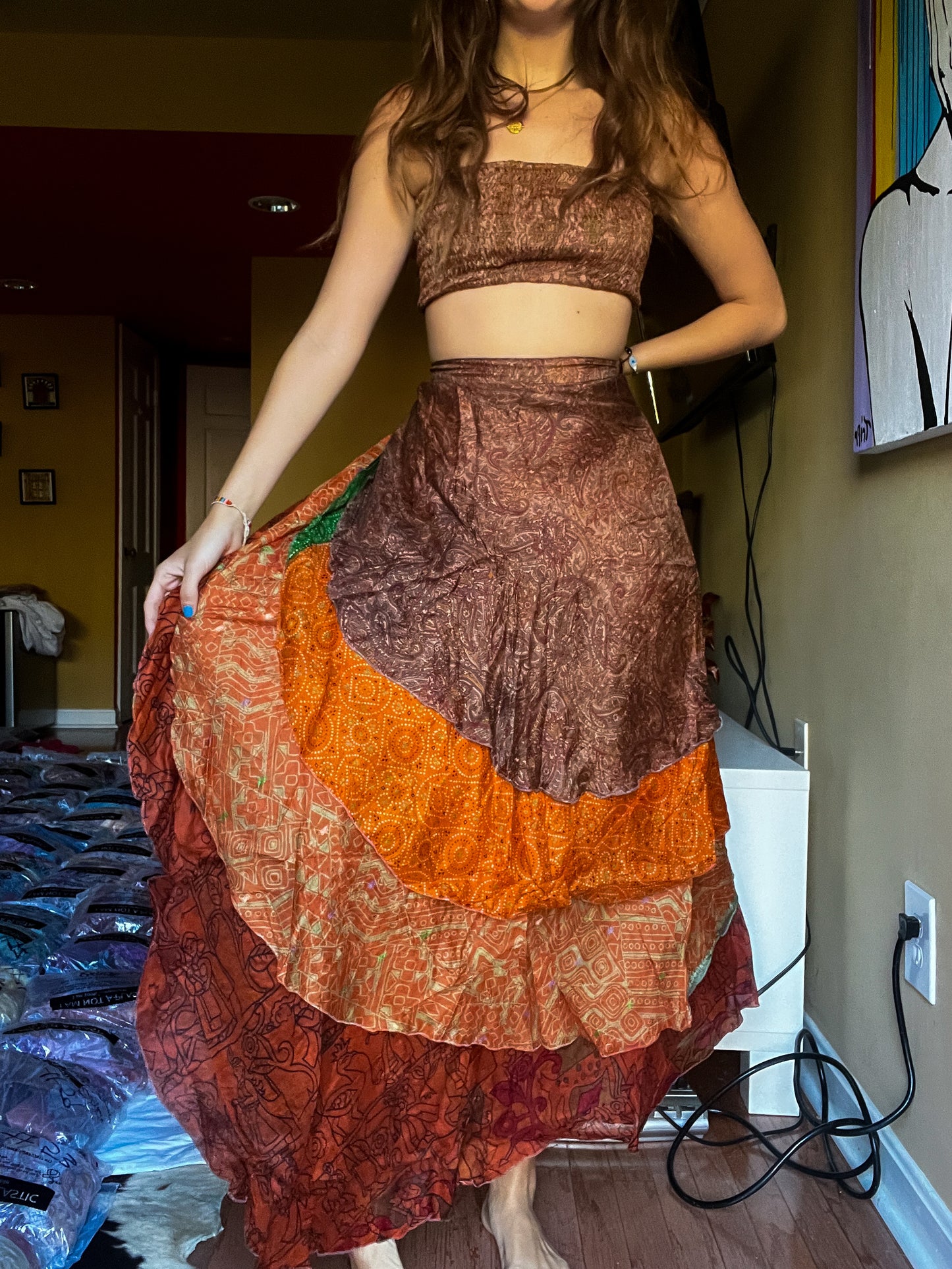 sari wrap skirt #172- Brown