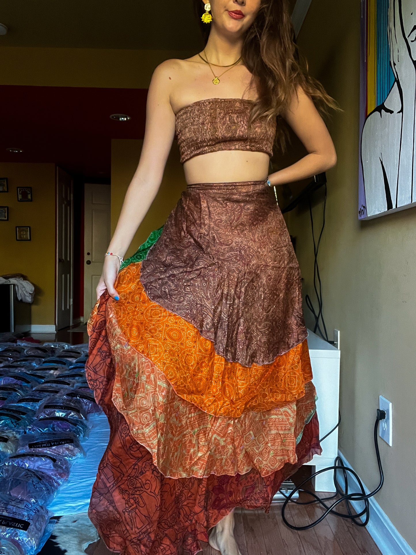 sari wrap skirt #172- Brown