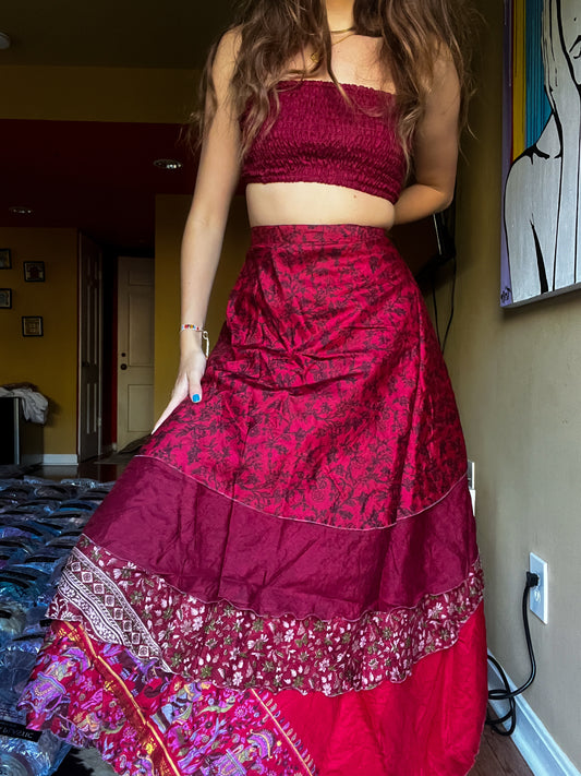 sari wrap skirt #173- Red