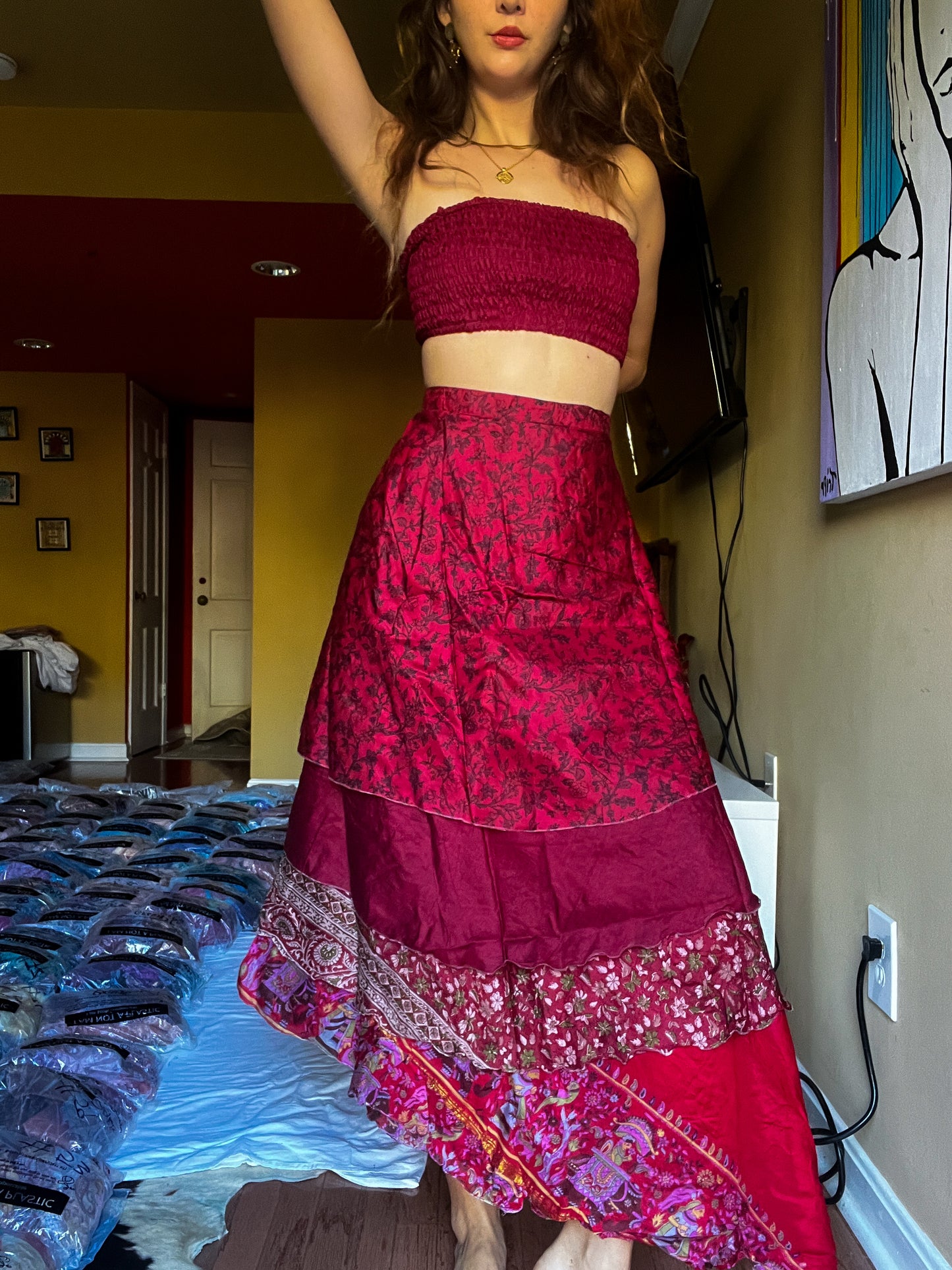 sari wrap skirt #173- Red