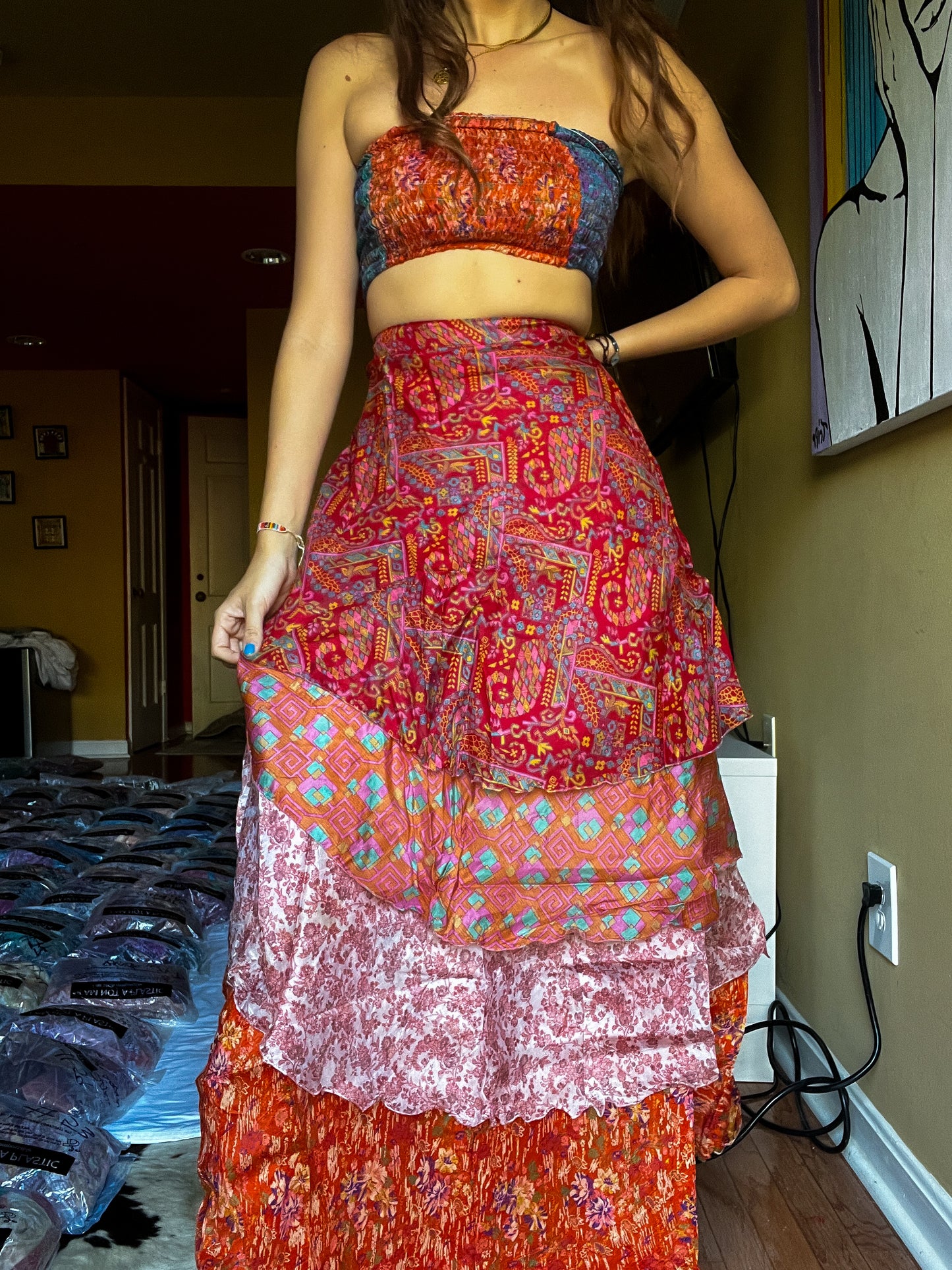 sari wrap skirt #181- Red