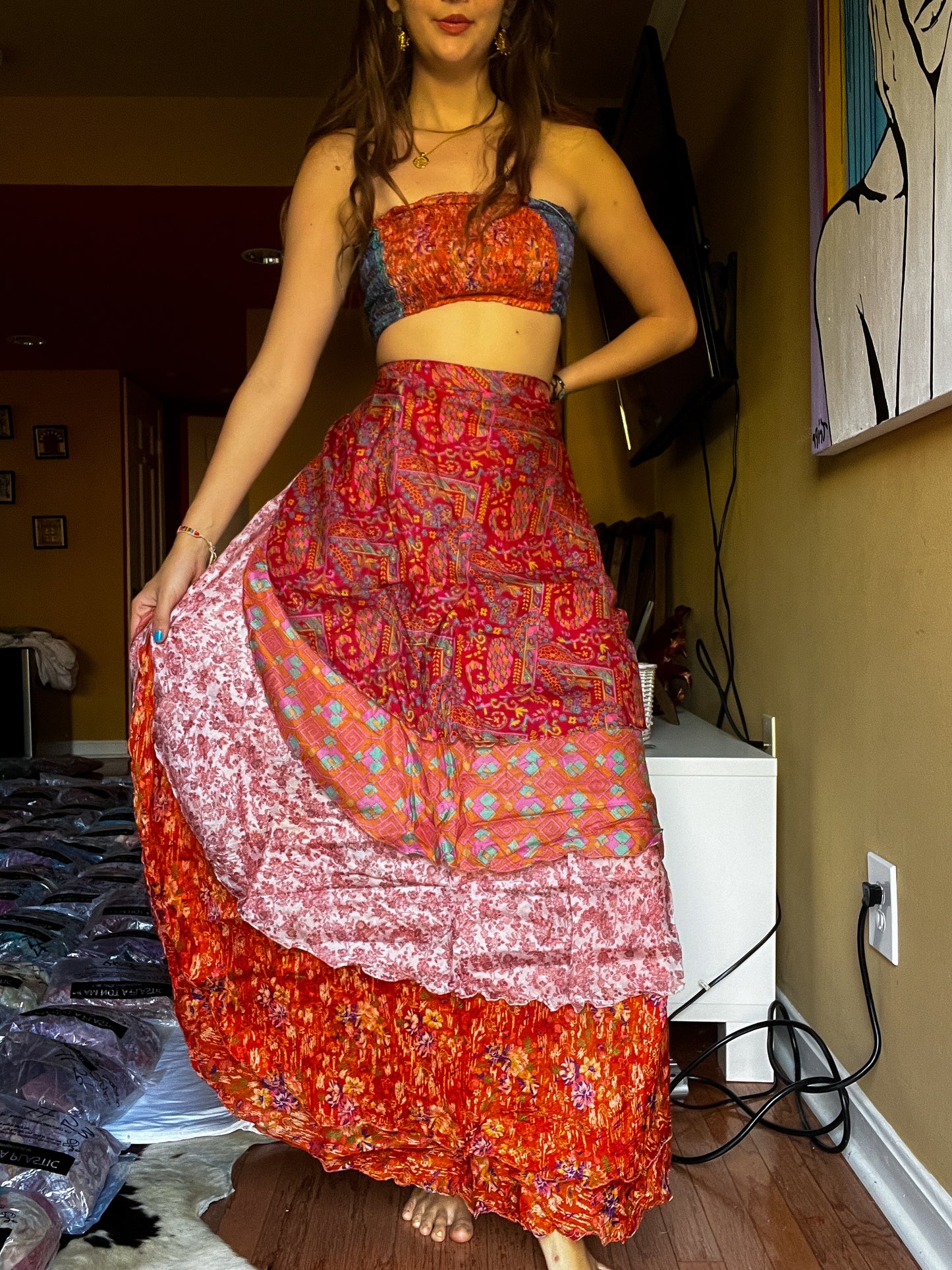 sari wrap skirt #181- Red