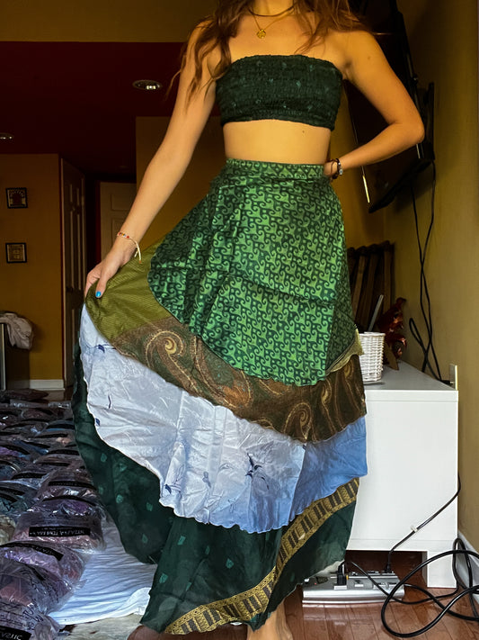 sari wrap skirt #182- Green