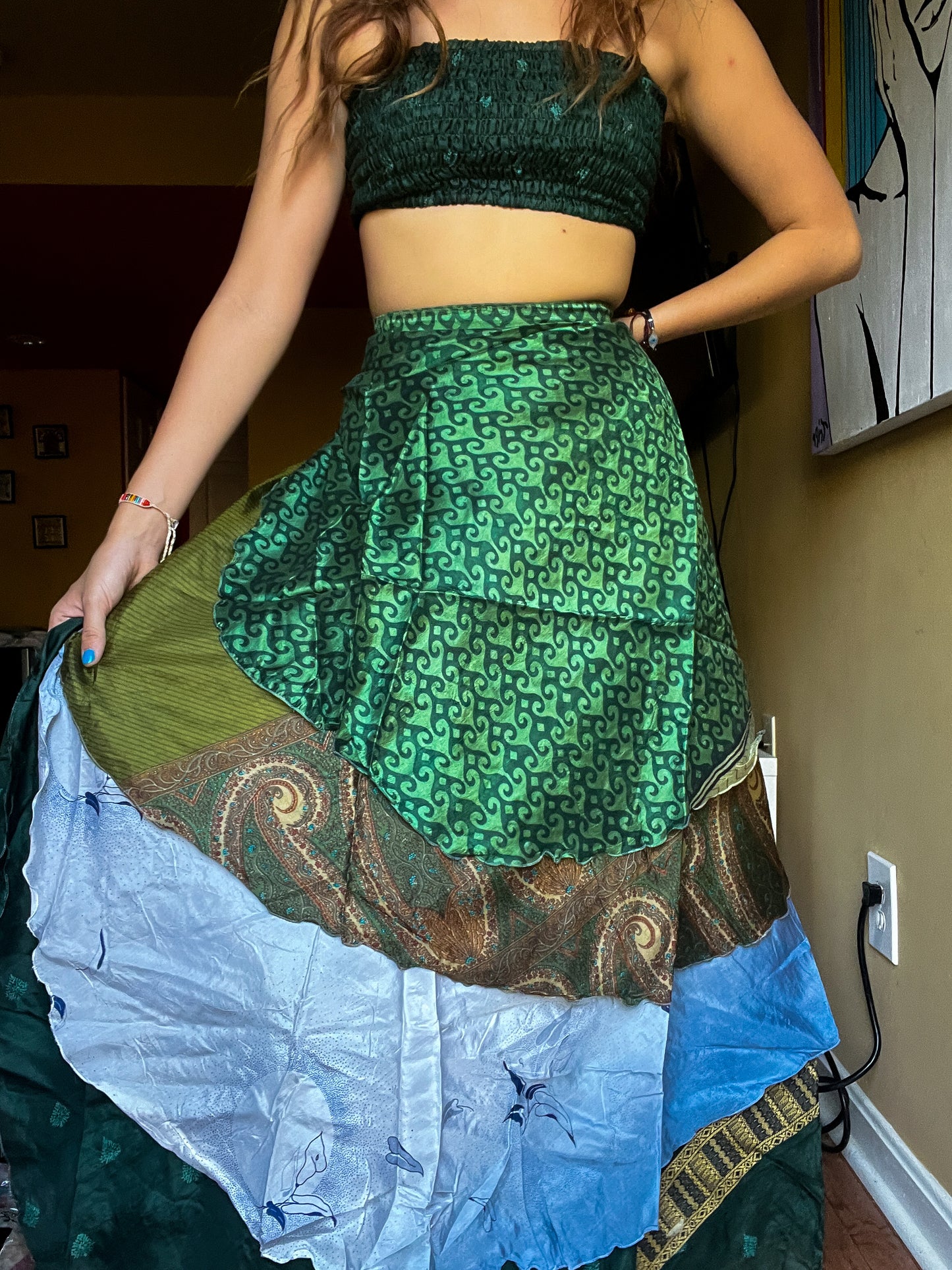 sari wrap skirt #182- Green