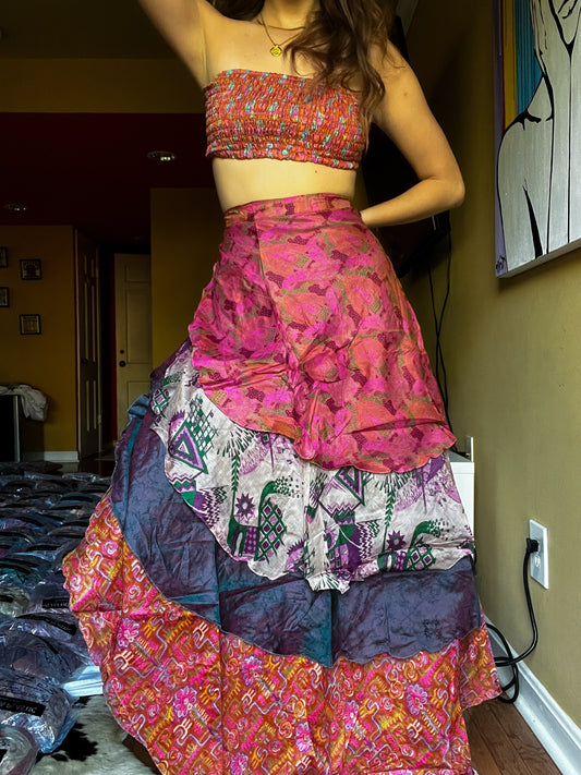 sari wrap skirt #183- Pink ADOREEE