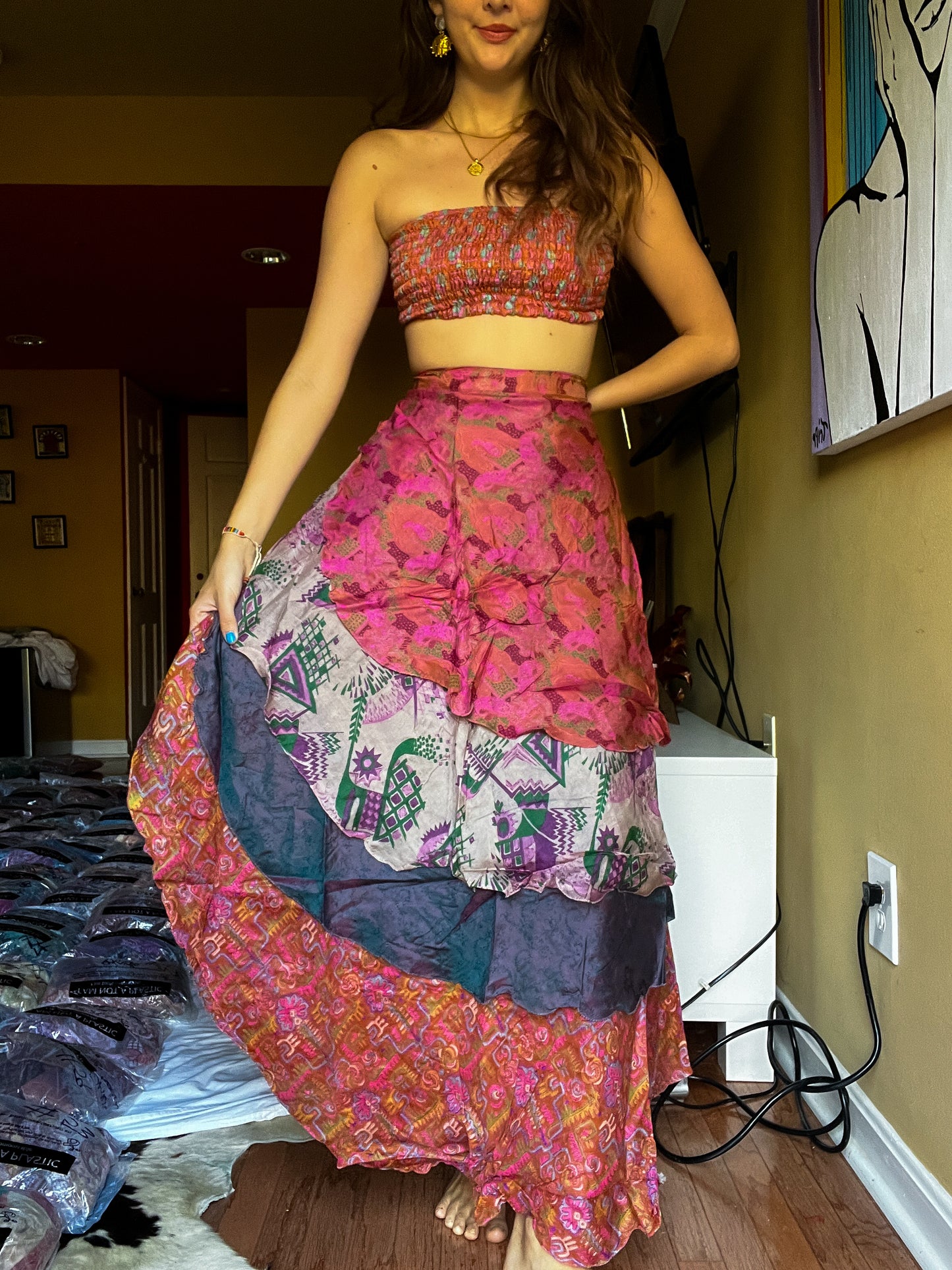 sari wrap skirt #183- Pink ADOREEE