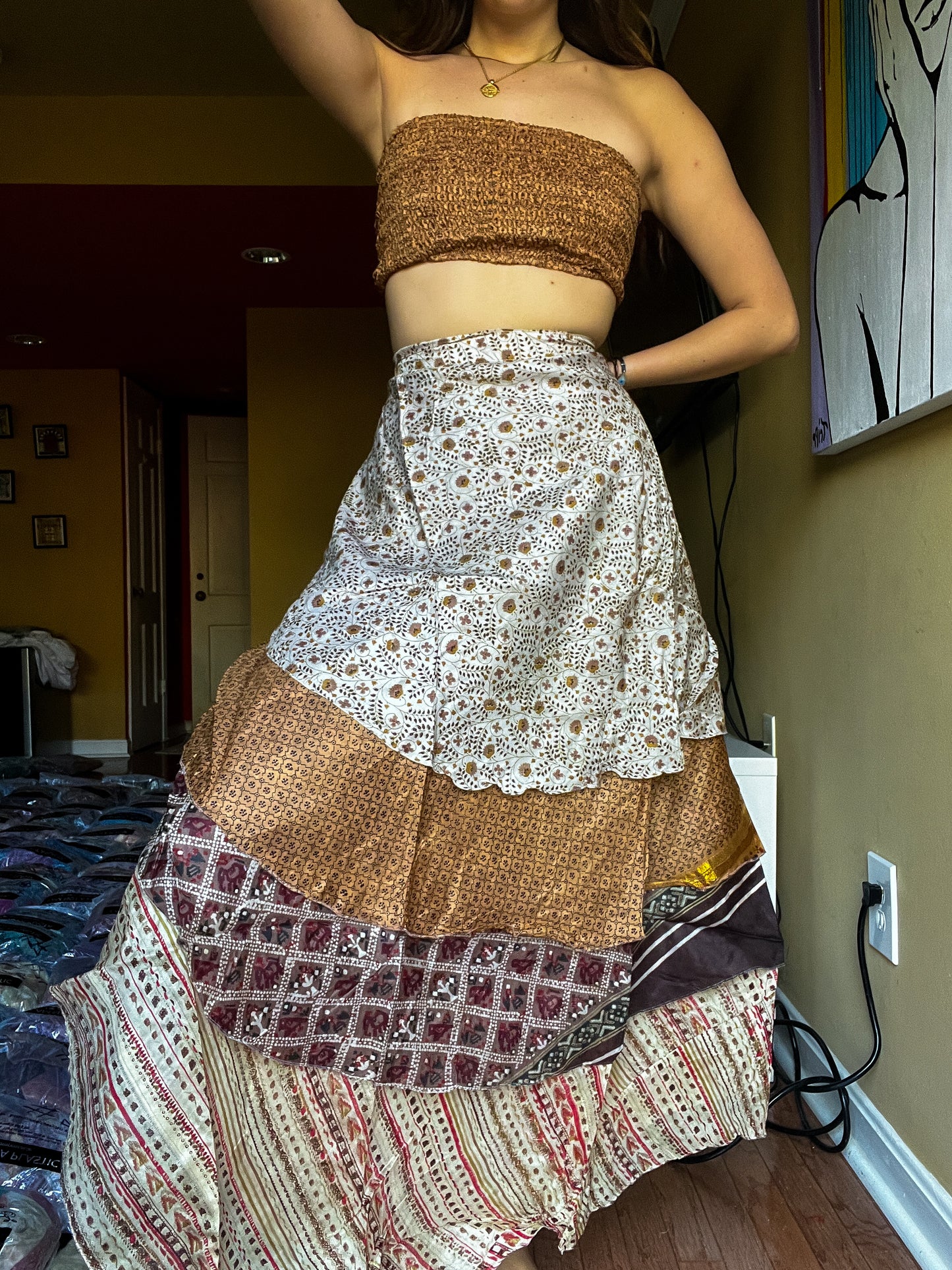 sari wrap skirt #184- Brown
