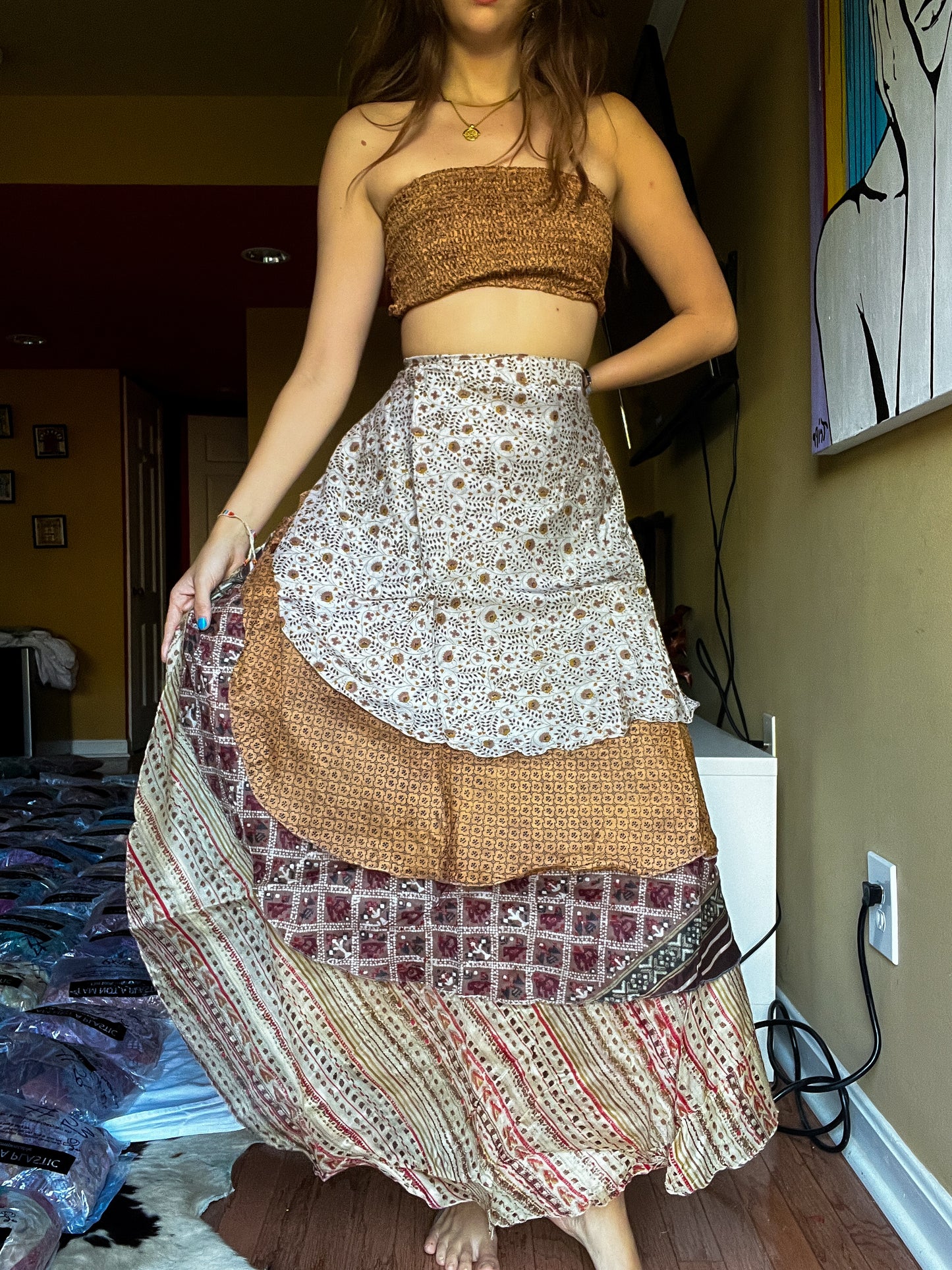 sari wrap skirt #184- Brown