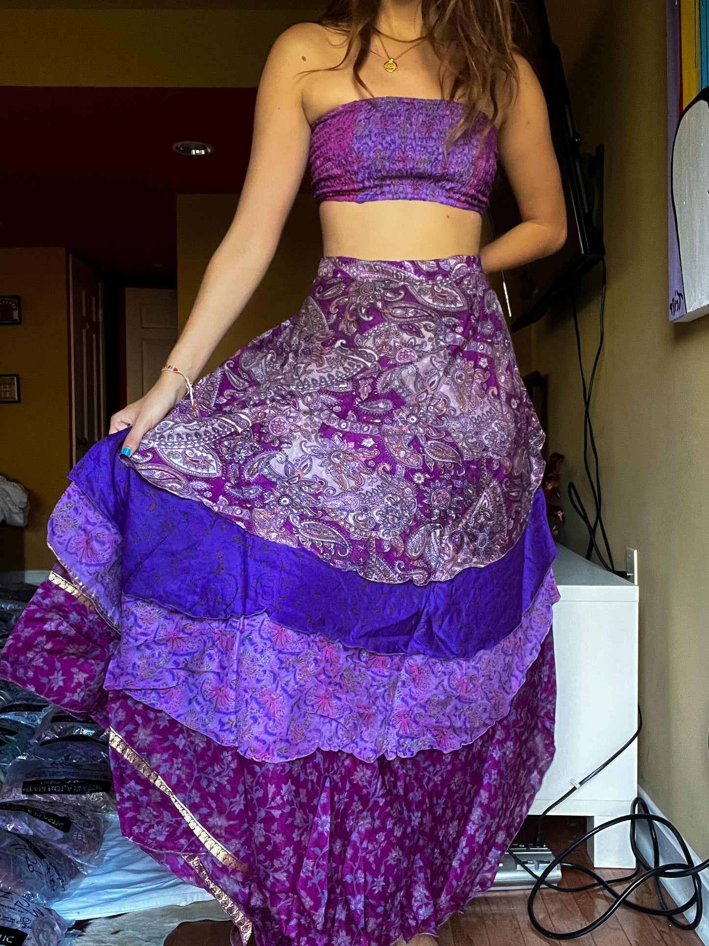 sari wrap skirt #185- Purple