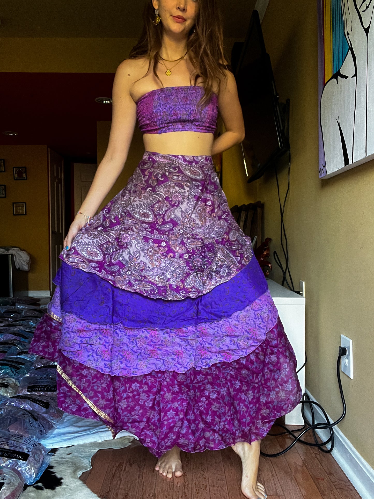 sari wrap skirt #185- Purple