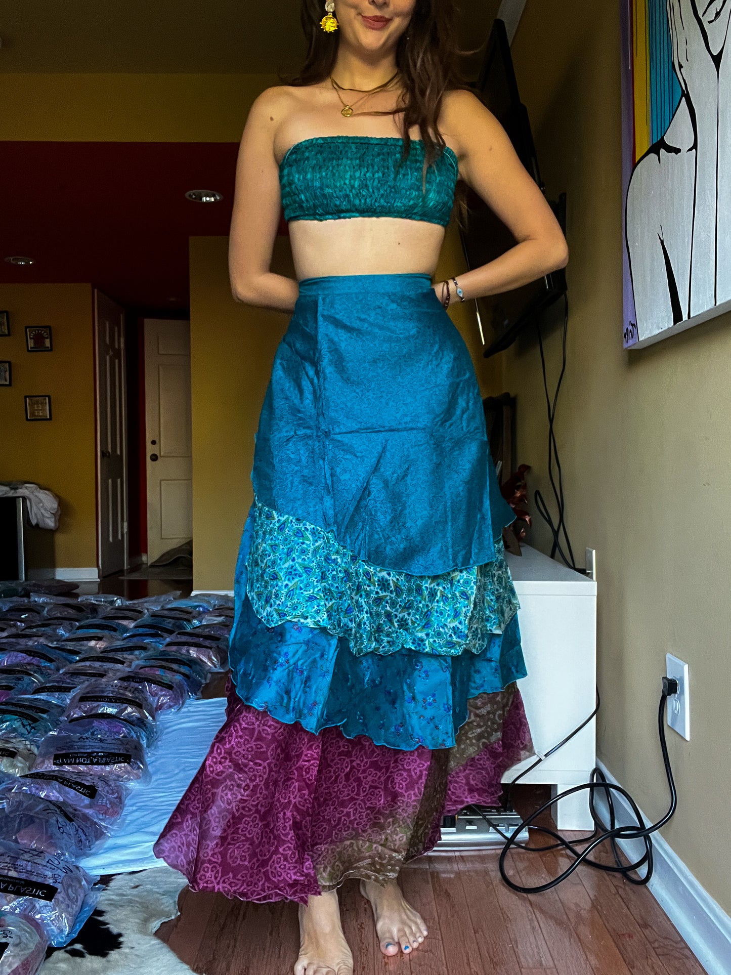 sari wrap skirt #186 - Blue, purple