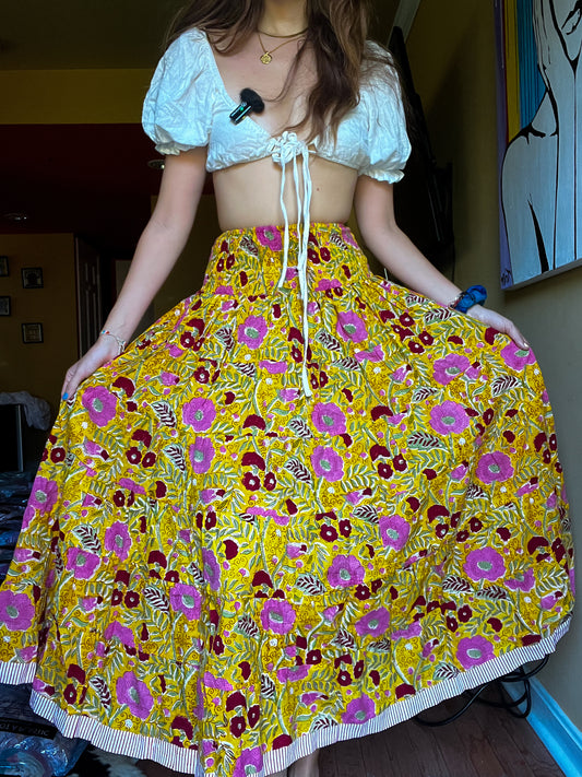 Block printed skirt- Yellow