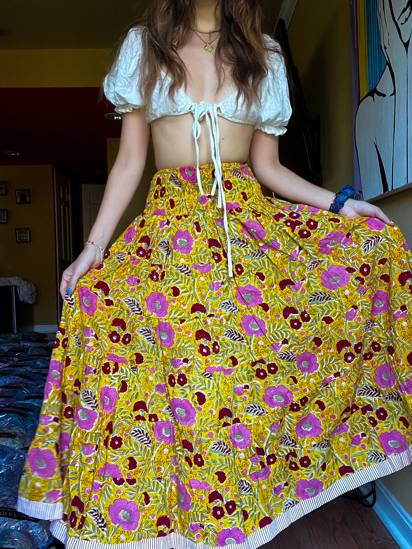 Block printed skirt- Yellow