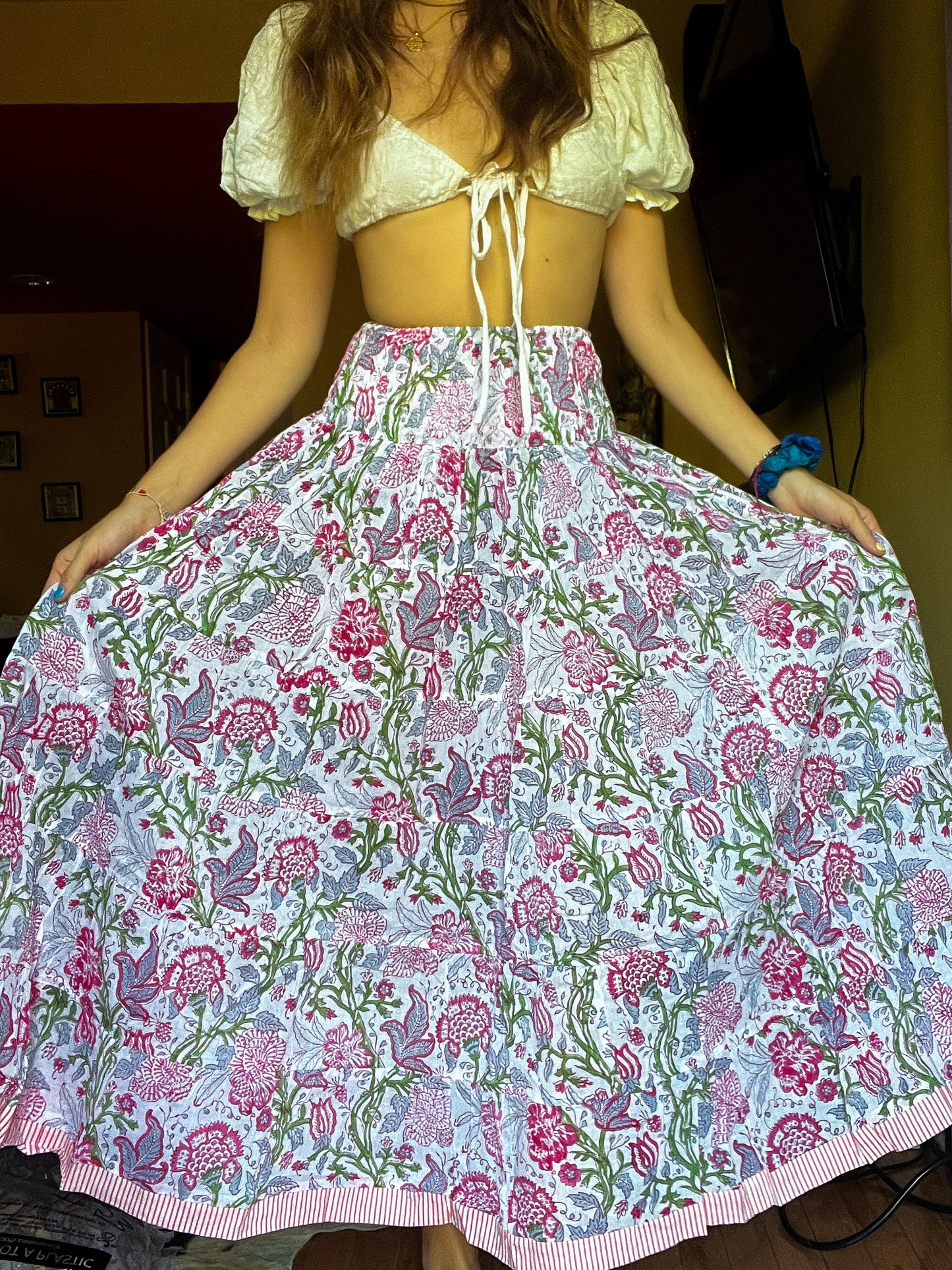 Block printed skirt- Pink
