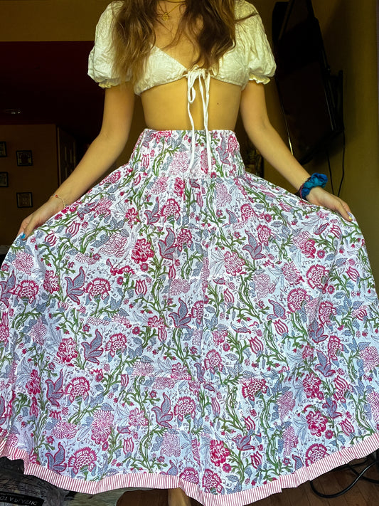 Block printed skirt- Pink