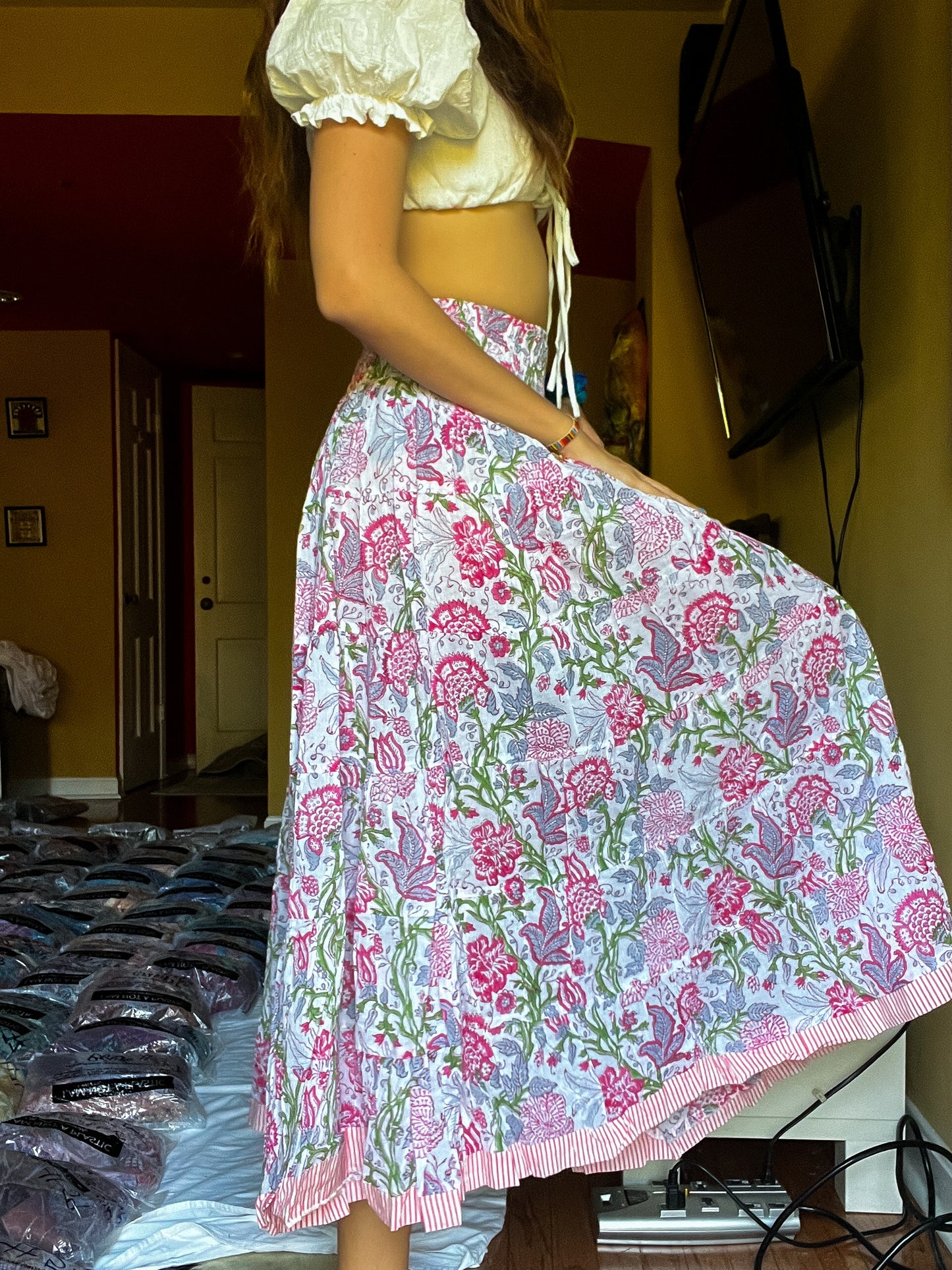 Block printed skirt- Pink