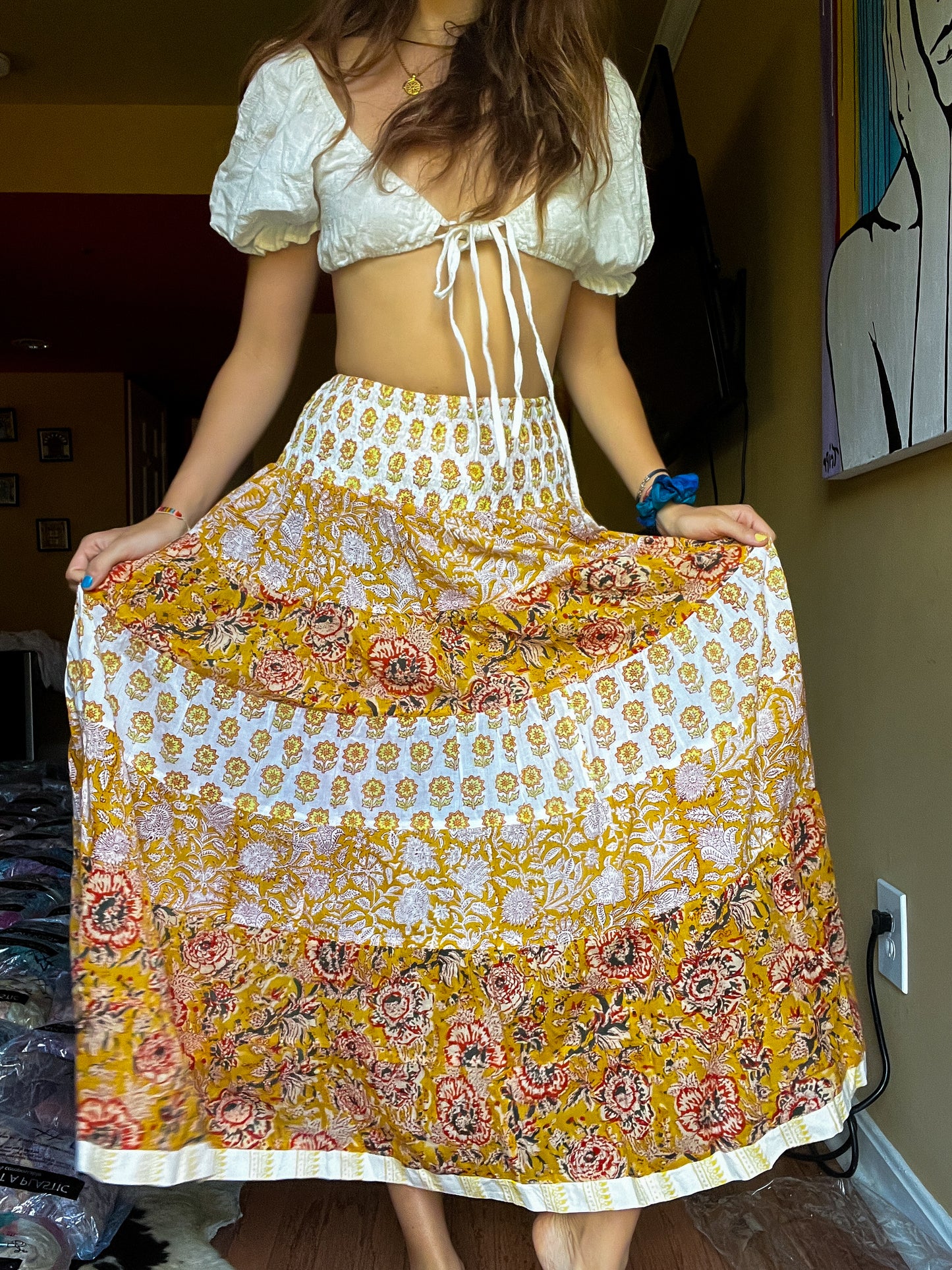 Block printed skirt- Yellow layers