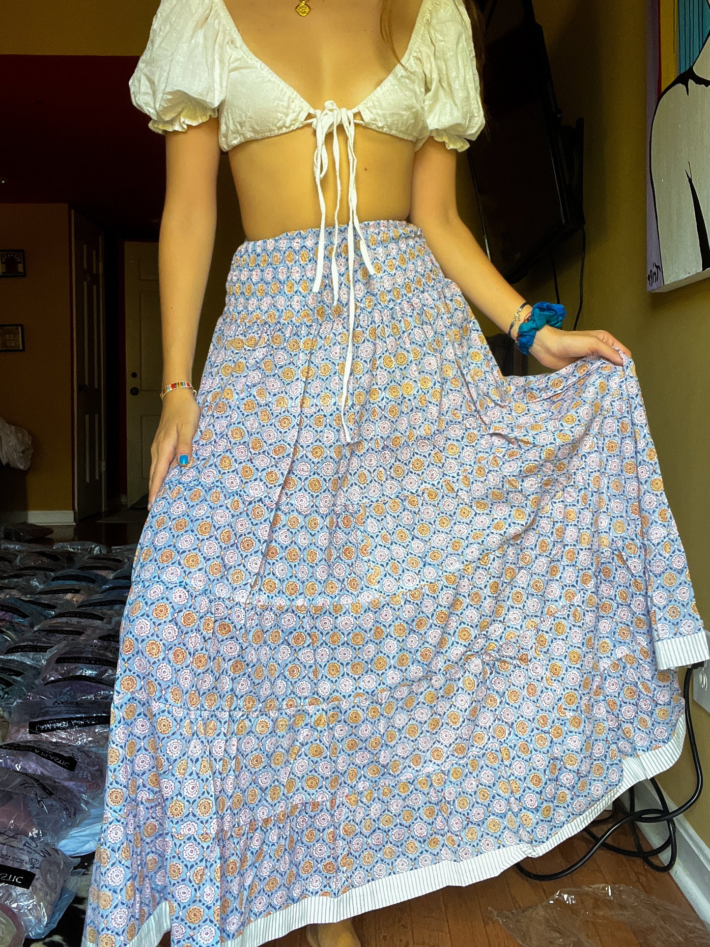 Block printed skirt- Blue