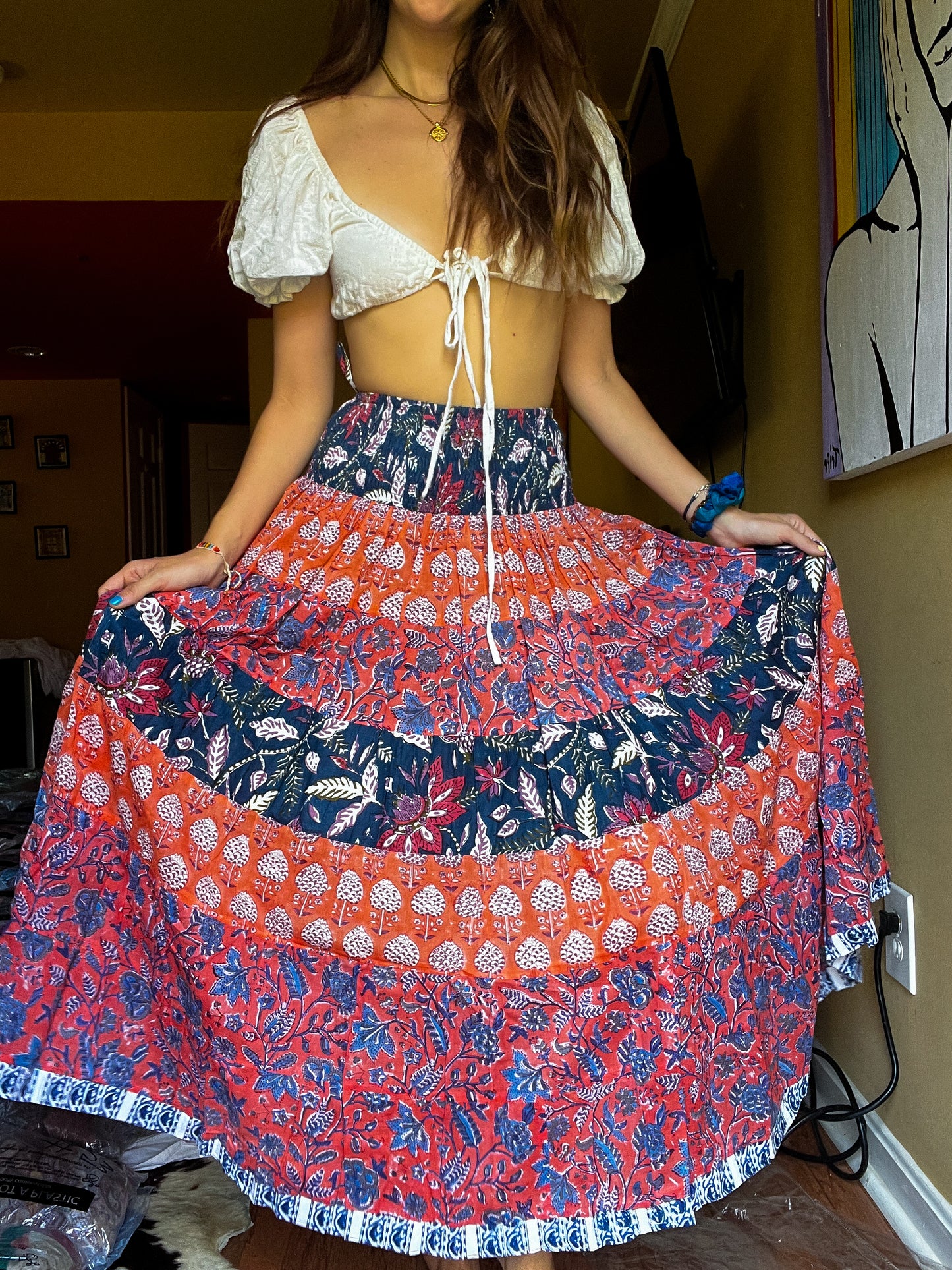 Block printed skirt-Colorful