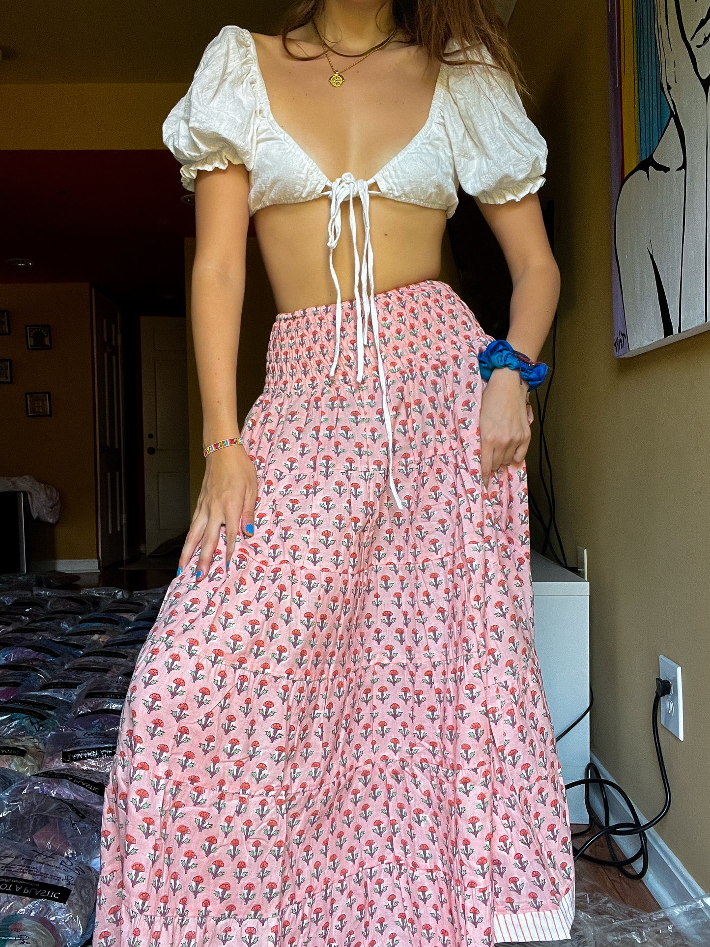 Block printed skirt- Pink