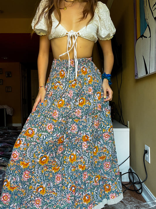 Block printed skirt-Green