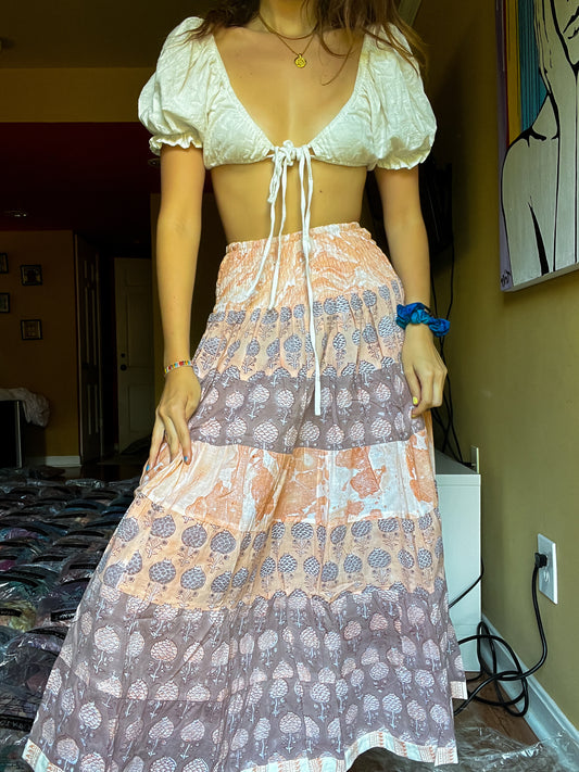 Block printed skirt- Brown, yellow