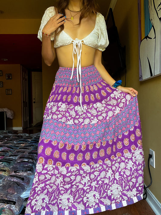 Block printed skirt- Purple