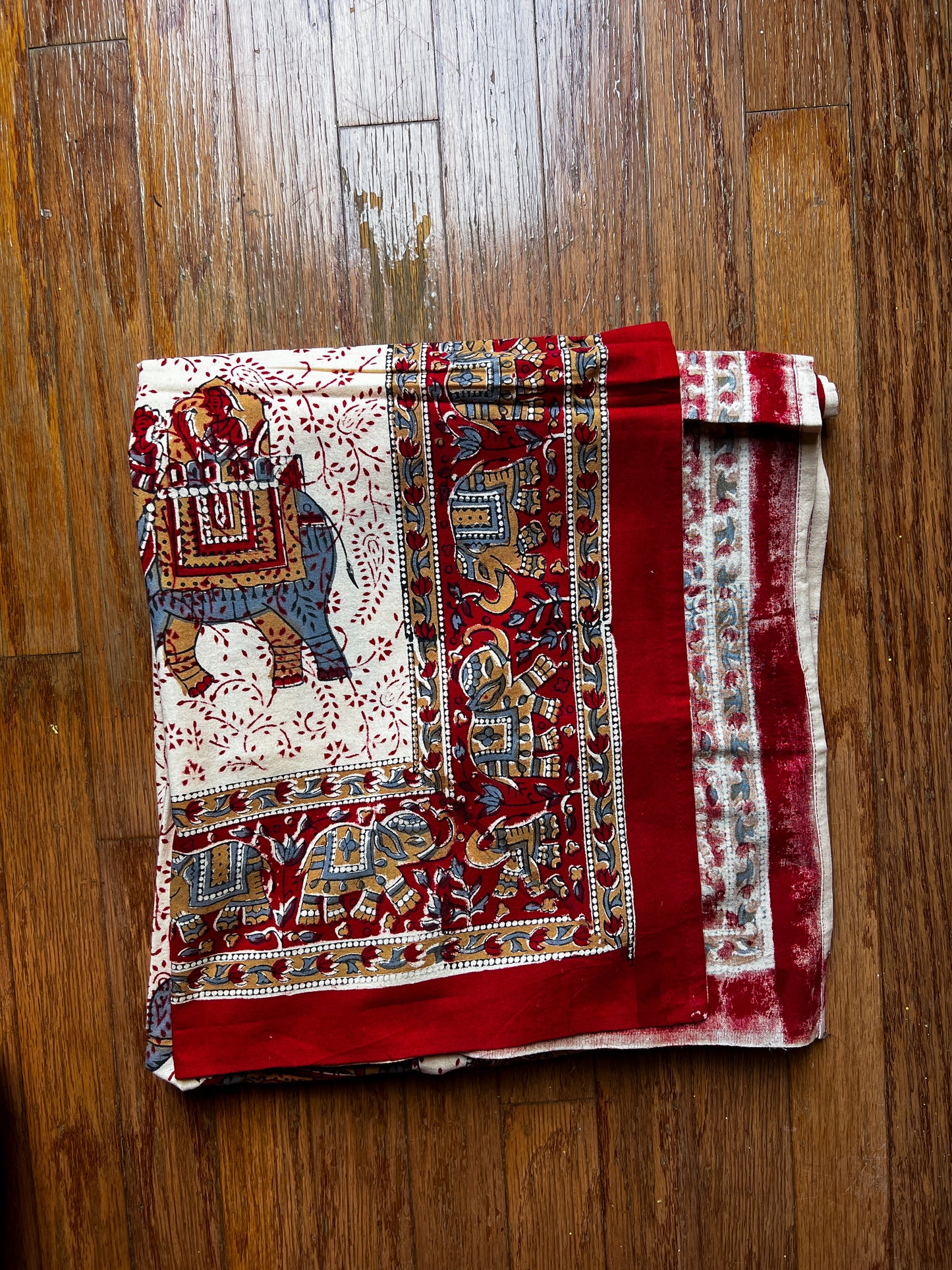 Artisan Indian Table Cloth- Red Big Elephant