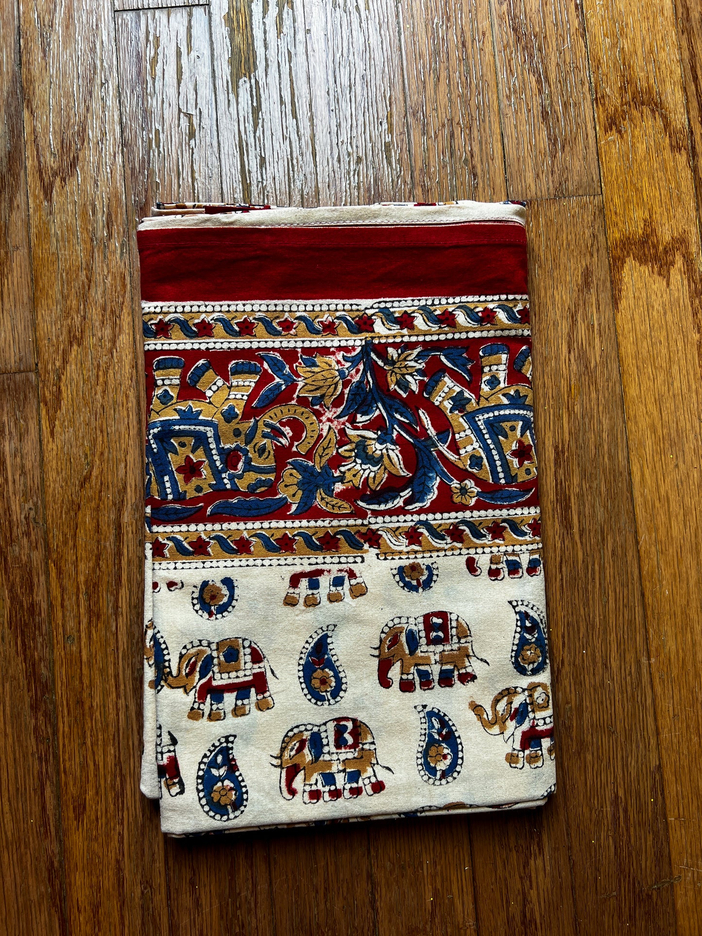 Artisan Indian Table Cloth- Red with little Elephants