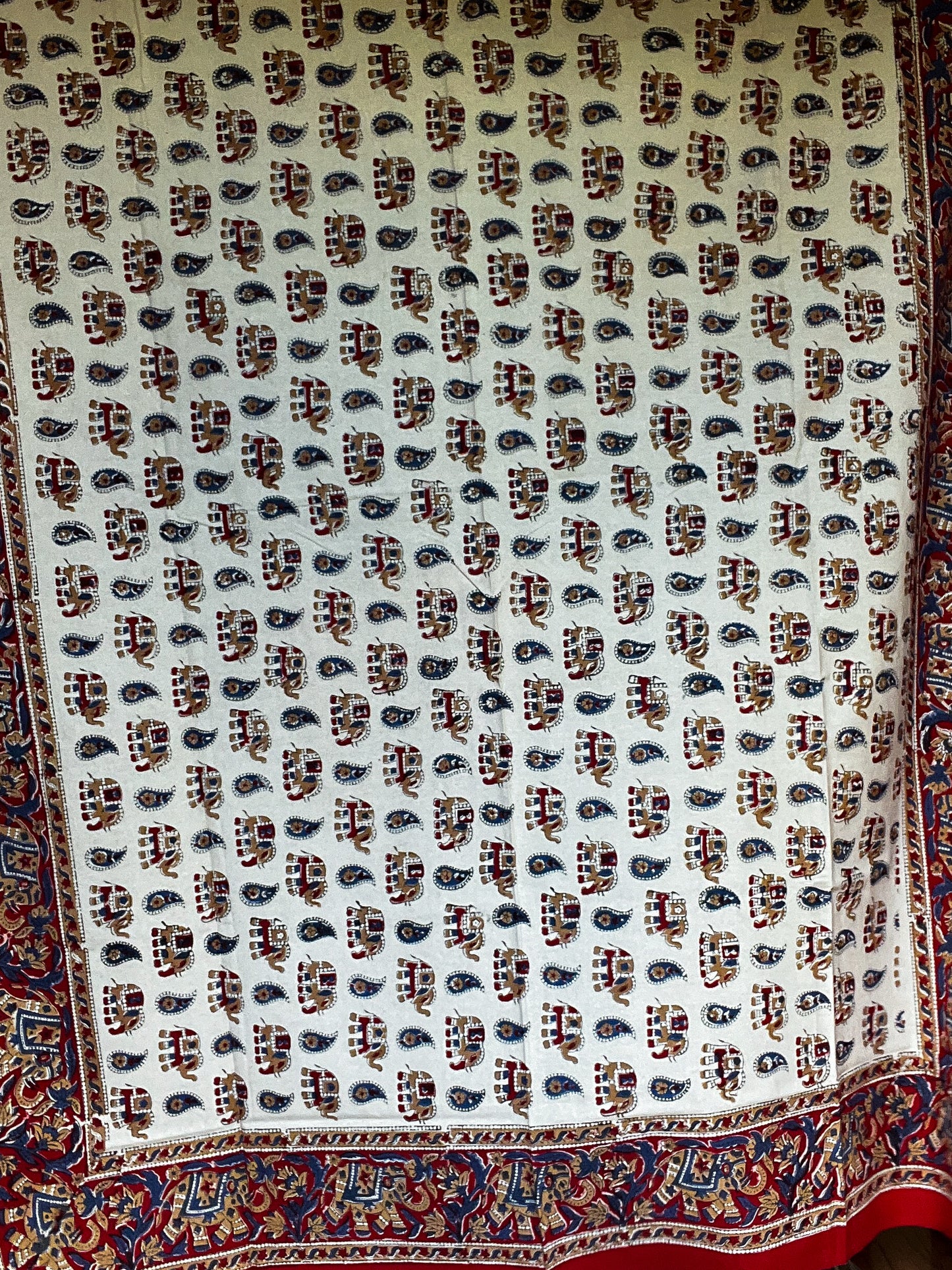 Artisan Indian Table Cloth- Red with little Elephants